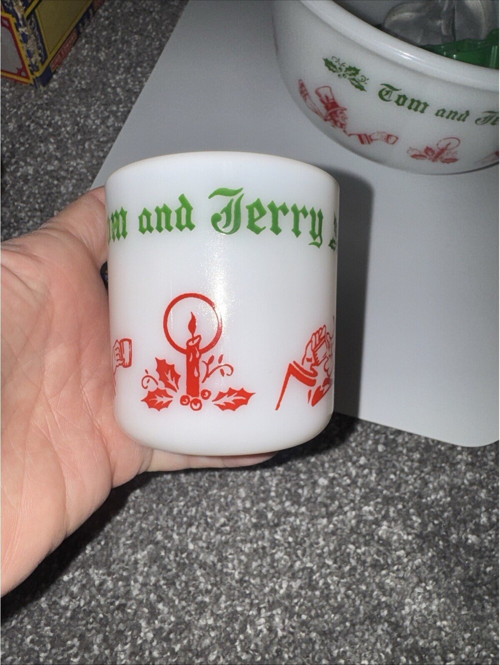 VTG Hazel Atlas Tom & Jerry  Glass Holiday Punch Cup Eggnog Mug D Handle [COPY]